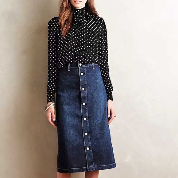 ALEXA CHUNG for AG A-line Button Front MIDI Denim Skirt Size 27 - Picture 5 of 15